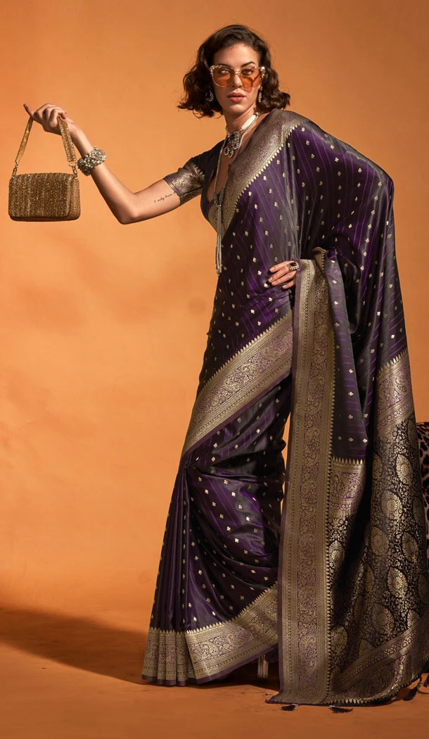 Zari Weaving Work Satin Silk Indian Saree Blouse In Purple - 8545182979 Zari Weaving Work Satin Silk Indian Saree Blouse In Purple - 8545182979