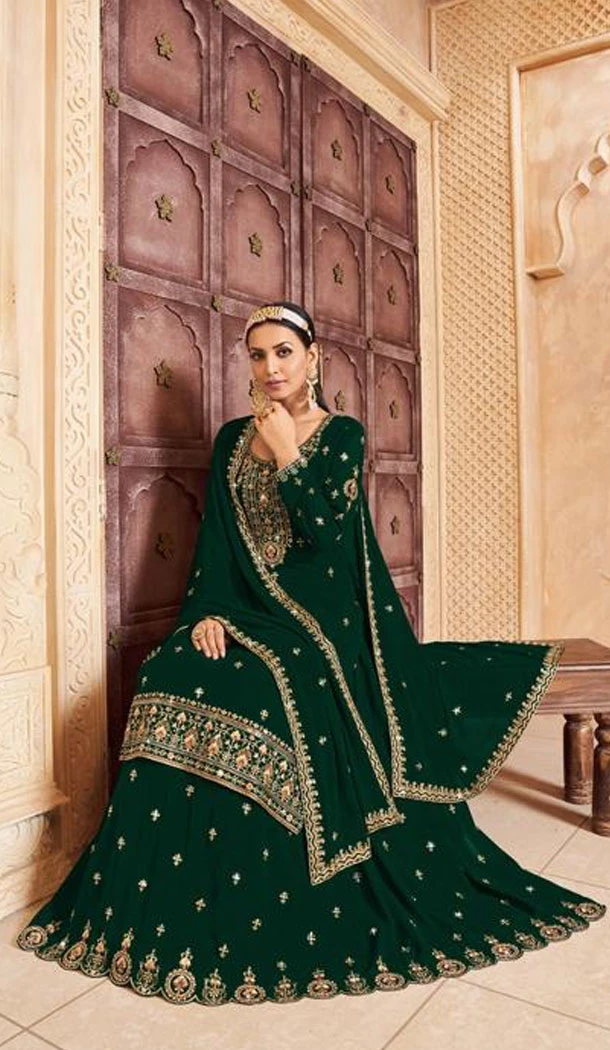 Georgette Embroidery Work Green Color Lehenga Suit - 8558183038