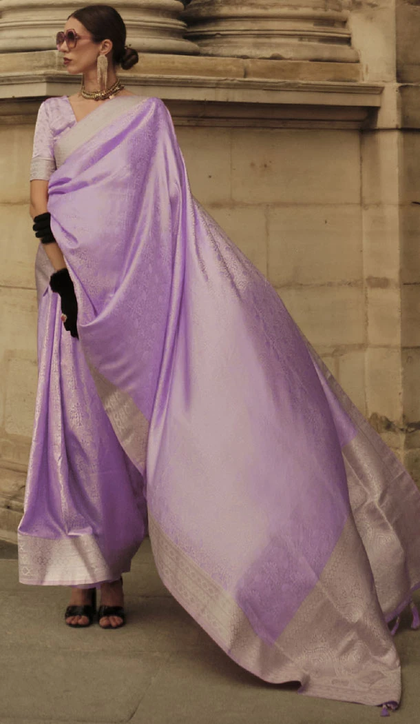Lavender Satin Silk Zari Woven Work Indian Wear Saree - 8559183045 Lavender Satin Silk Zari Woven Work Indian Wear Saree - 8559183045