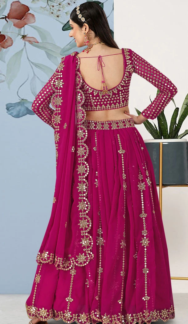 Faux Georgette Sequins Work Women Lehenga Choli In Wine - 8580183124