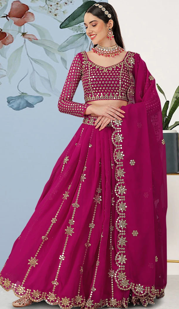 Faux Georgette Sequins Work Women Lehenga Choli In Wine - 8580183124