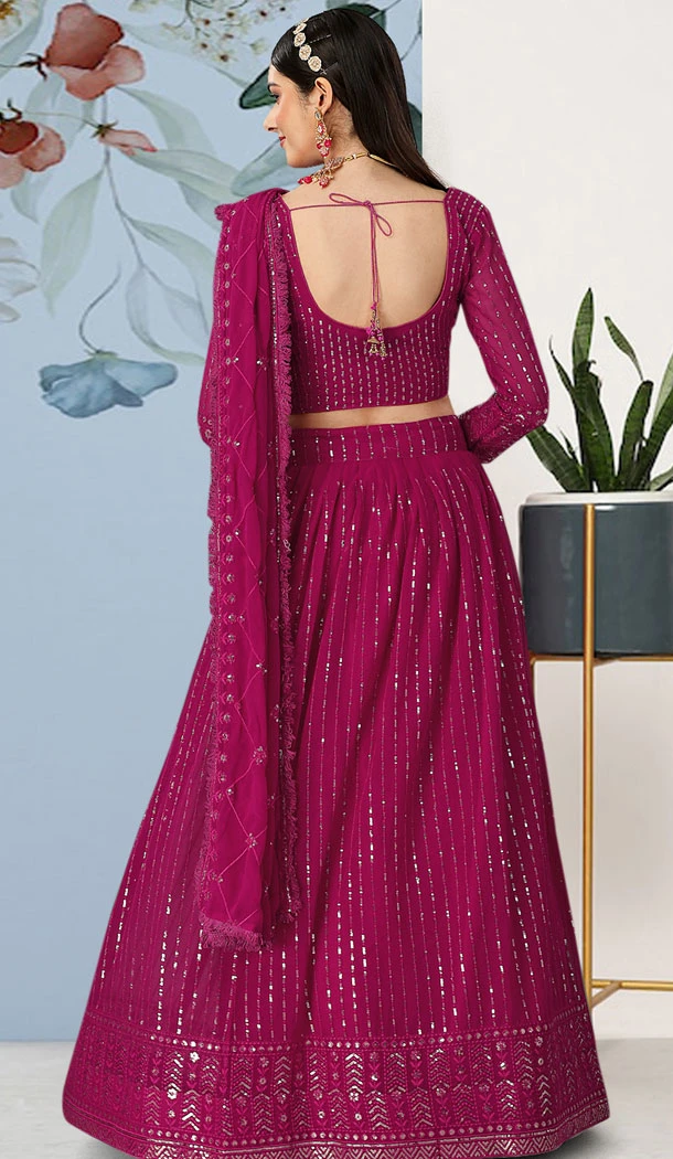 Wine Faux Georgette Sequins Work Women Lehenga Choli - 8580183125