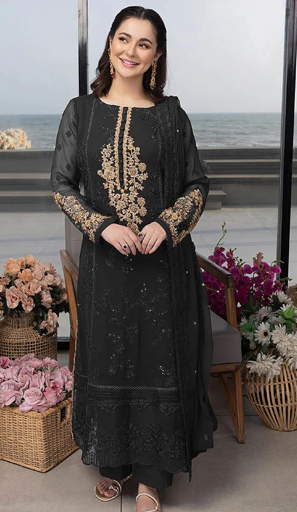 Georgette Black Color Embroidery Work Pakistani Salwar Kameez - 8590183192