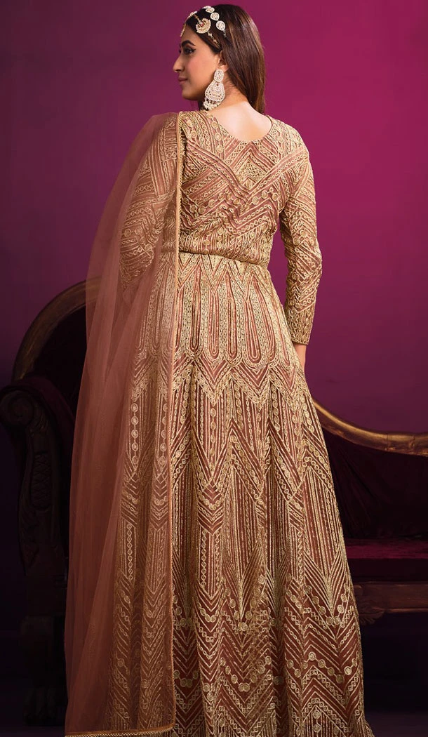 Embroidery Work Mauve Color Net Pakistani Salwar Suit - 8591183196
