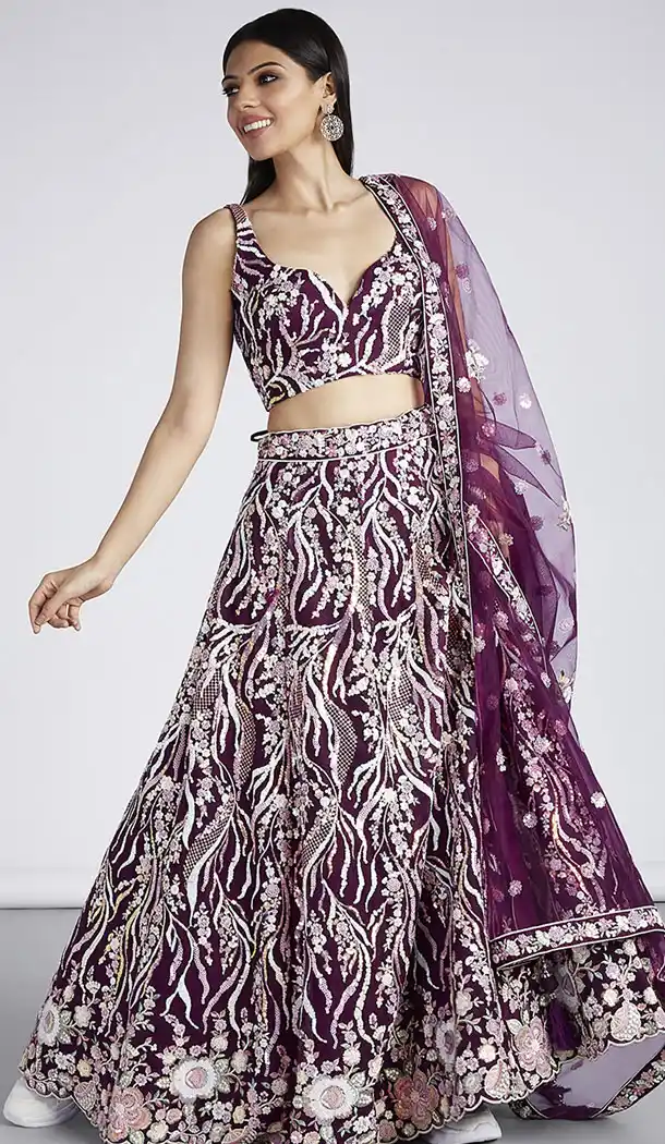 Net Embroidery Work Burgundy Color Designer Lehenga Choli - 8594183208