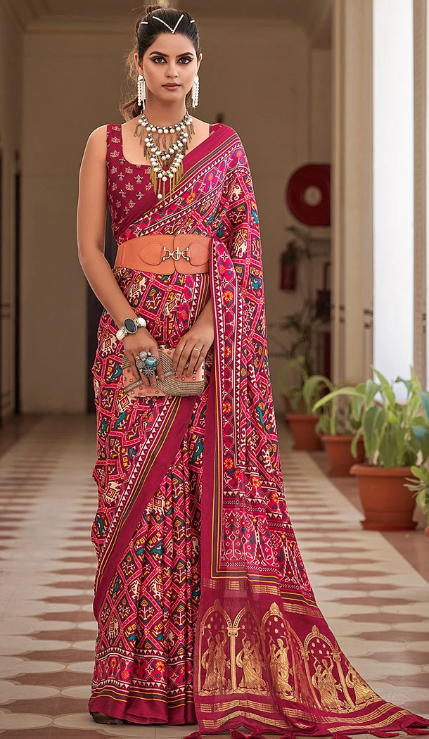 Pure Gaji Silk Digital Printed Designer Saree In Pink - 8596183218