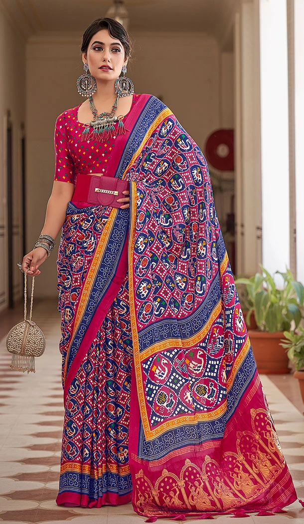 Pure Gaji Silk Digital Printed Designer Saree In Multi Color - 8596183219