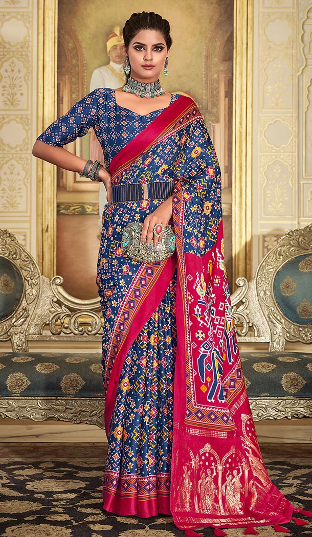 Pure Gaji Silk Digital Printed Designer Saree In Blue - 8596183220