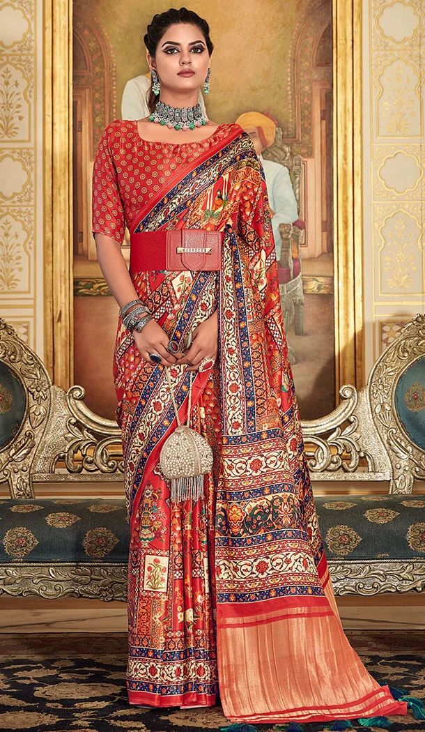 Multi Color Pure Gaji Silk Digital Printed Designer Saree - 8596183221