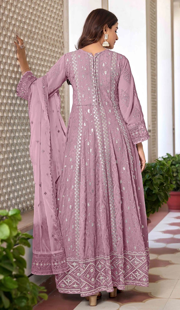 Lavender Faux Georgette Embroidery Work Designer Salwar Kameez - 8601183233