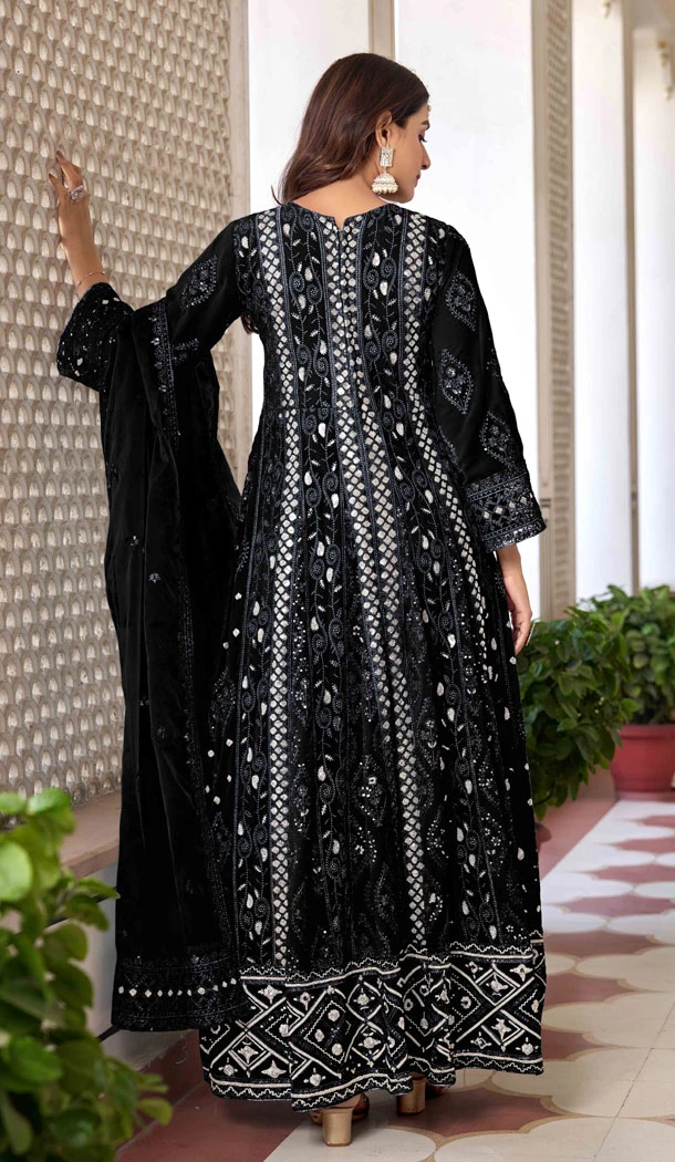 Black Faux Georgette Embroidery Work Designer Salwar Kameez - 8601183234