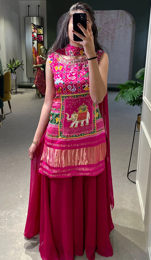 Gaji Silk Pink Color Printed And Hand Work Palazzo Suit - 8625183366