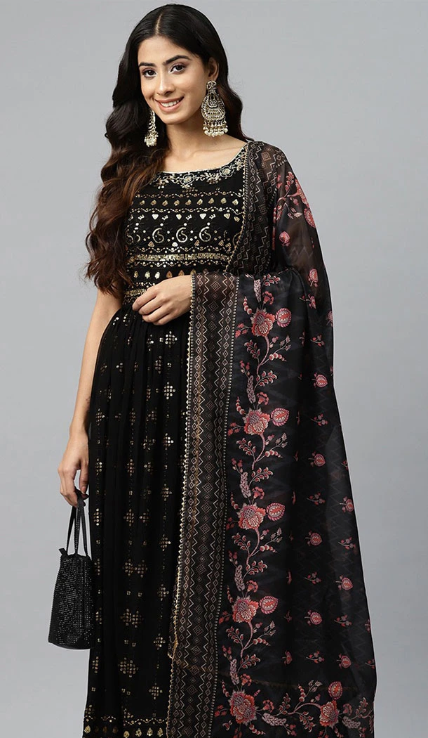 Multi Color Georgette Embroidered Designer Readymade Sharara Suit - 8626183368