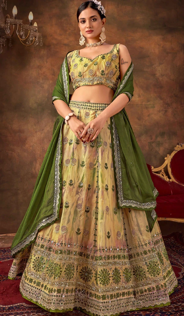 Multi Color Organza Multi Thread Work Designer Lehenga Choli - 8628183380