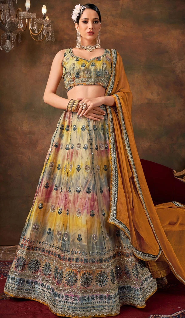 Organza Multi Color Multi Thread Work Designer Lehenga Choli - 8628183382