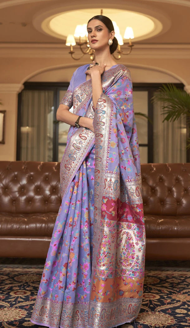 Lavender Color Kashmiri Silk Weaving Work Saree - 8630183396