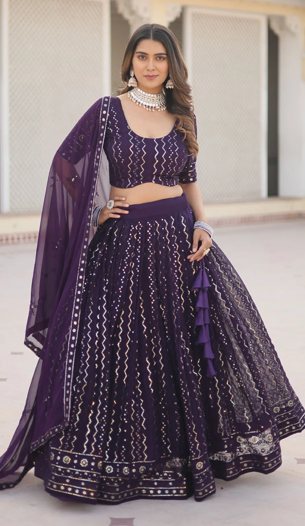 Faux Blooming Purple Embroidery Work Designer Lehenga Choli - 8651183500