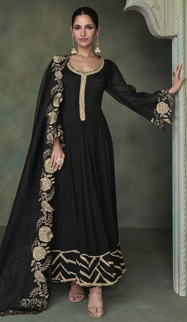 Pure Silk Black Color Embroidery Sequence Work Salwar Suit - 8658183552
