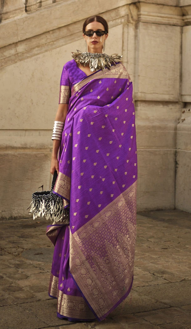 Adorable Purple Khaddi Silk Weaving Work Traditional Wear Saree - 8660183562