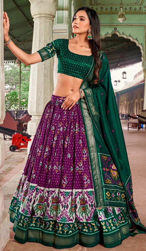 Purple Tussar Silk Patola Print Work Navratri Chaniya Choli - 8670183619