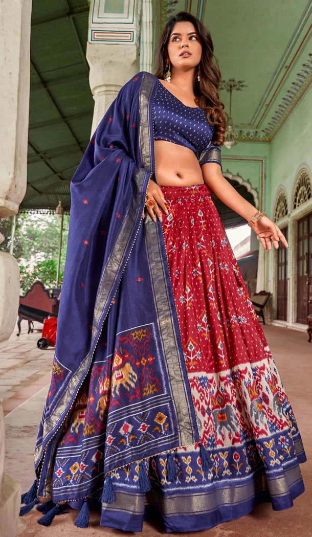 Maroon Tussar Silk Patola Print Work Navratri Chaniya Choli - 8670183620