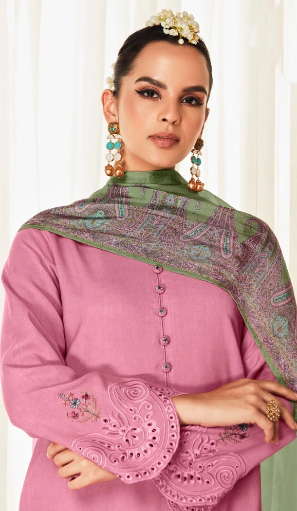 Modal Silk Embroidery Work Pakistani Salwar Kameez In Pink - 8674183641