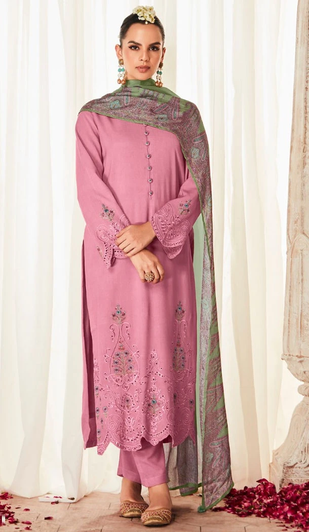 Modal Silk Embroidery Work Pakistani Salwar Kameez In Pink - 8674183641