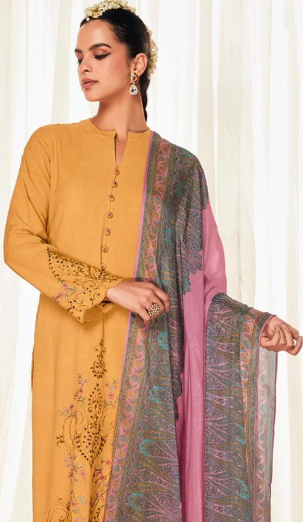 Modal Silk Embroidery Work Pakistani Salwar Kameez In Yellow - 8674183644
