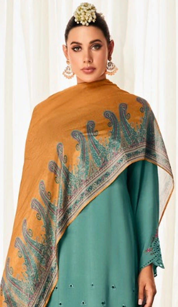 Modal Silk Embroidery Work Pakistani Salwar Kameez In Mint  Green - 8674183645
