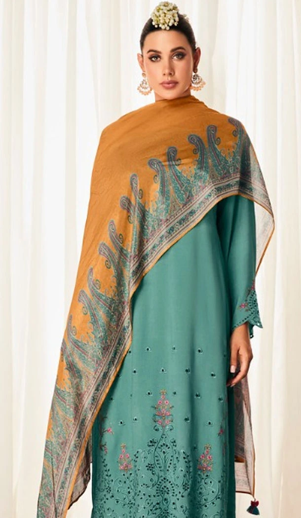 Modal Silk Embroidery Work Pakistani Salwar Kameez In Mint  Green - 8674183645
