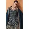 Embroidery Work Georgette Pakistani Aqua Blue Designer Plus Size Sharara Suit - 8687183700