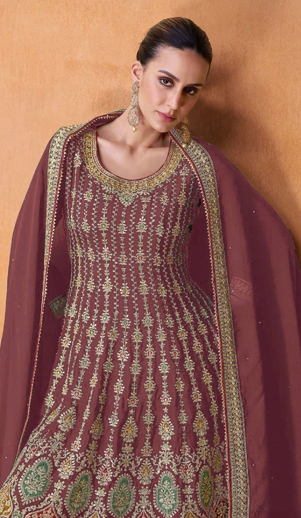Embroidery Work Georgette Pakistani Mauve Designer Sharara Suit - 8687183703