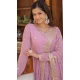Lavender Faux Georgette Embroidered Readymade Gown Suit - 8694183729