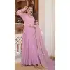Lavender Faux Georgette Embroidered Readymade Gown Suit - 8694183729