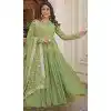 Pista Green Faux Georgette Embroidered Readymade Gown Suit - 8694183730