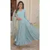 Sky Blue Faux Georgette Embroidered Readymade Gown Suit - 8694183731