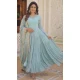 Sky Blue Faux Georgette Embroidered Readymade Gown Suit - 8694183731