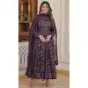 Classy Purple Embroidered Faux Blooming Readymade Gown Suit - 8695183733