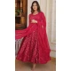 Beautiful Rani Pink Embroidered Faux Blooming Readymade Gown Suit - 8695183734
