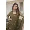 Faux Georgette Mehendi Green Sequins Work Readymade Gown Suit - 8696183735