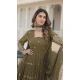 Faux Georgette Mehendi Green Sequins Work Readymade Gown Suit - 8696183735