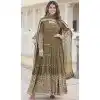 Faux Georgette Mehendi Green Sequins Work Readymade Gown Suit - 8696183735