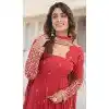 Faux Georgette Orange Red Sequins Work Readymade Gown Suit - 8696183736