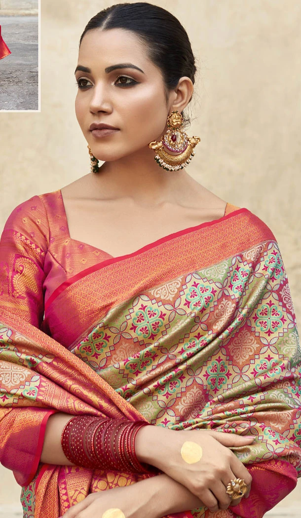 Pattu Silk Zari Weaving Work Multi Color Indian Saree - 8706183827