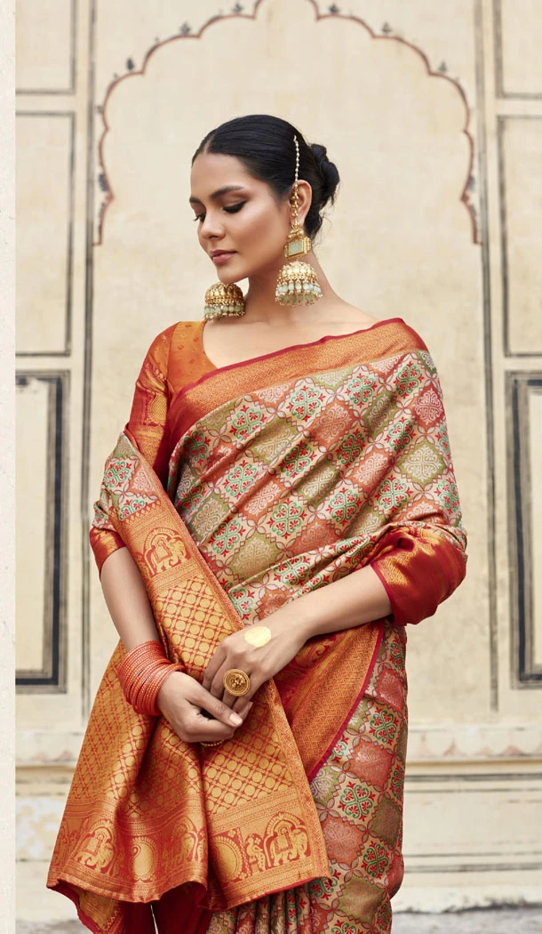 Multi Color Pattu Silk Zari Weaving Work Indian Saree - 8706183829