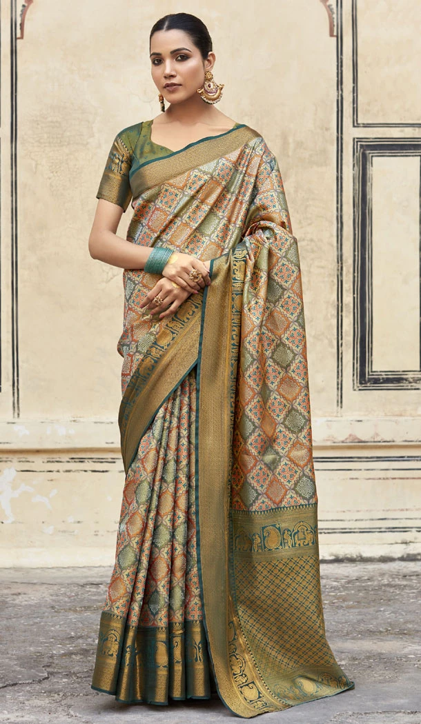 Pattu Silk Multi Color Zari Weaving Work Indian Saree - 8706183830
