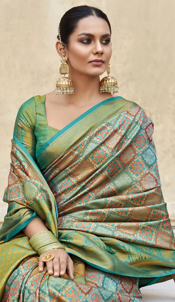 Pattu Silk Zari Weaving Work Rama Green Color Indian Saree - 8706183831