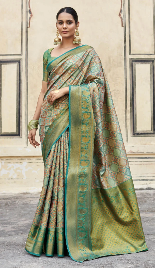 Pattu Silk Zari Weaving Work Rama Green Color Indian Saree - 8706183831