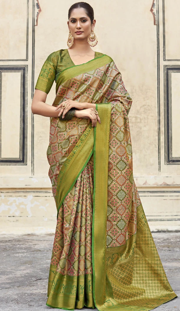 Pattu Silk Zari Weaving Work Green Color Indian Saree - 8706183832