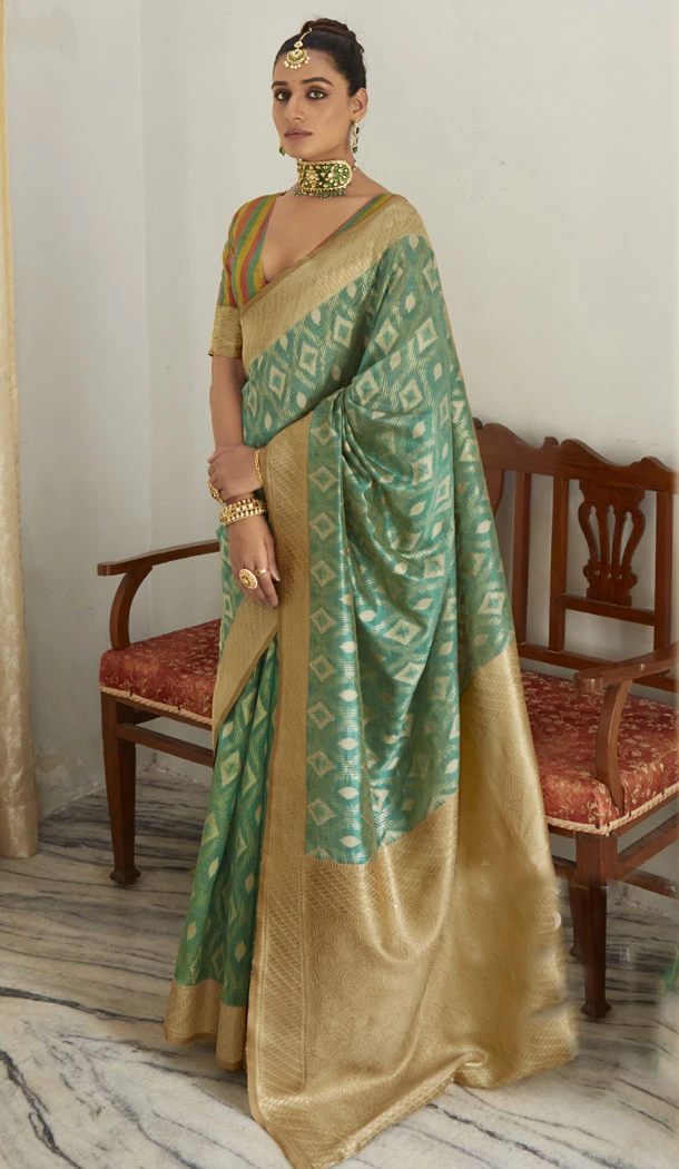 Weaving Work Organza Silk Party Wear Multi Color Heavy Indian Saree - 8707183834